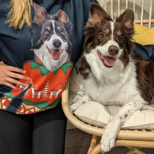 Crown and Paw - Custom Clothing Pet Face Christmas Sweatshirt Black / Red / S