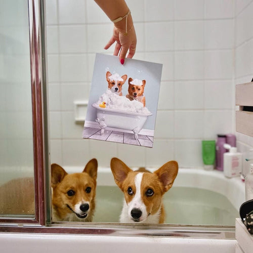 Crown and Paw - Canvas Bath Tub Pet Portrait (Two Pets) - Custom Pet Art