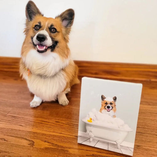 Crown and Paw - Canvas Bath Tub Pet Portrait (One Pet) - Custom Pet Art